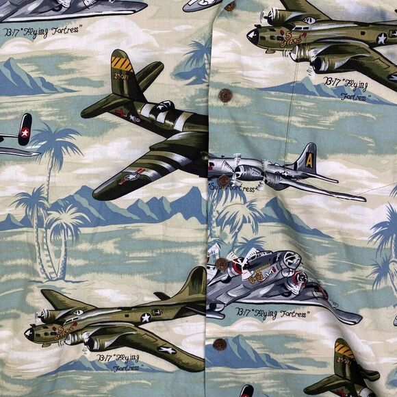 Vintage Kalaheo Hawaiian Shirt Mens L Vietnam War Era Planes Helicopters Jets - Picture 4 of 9